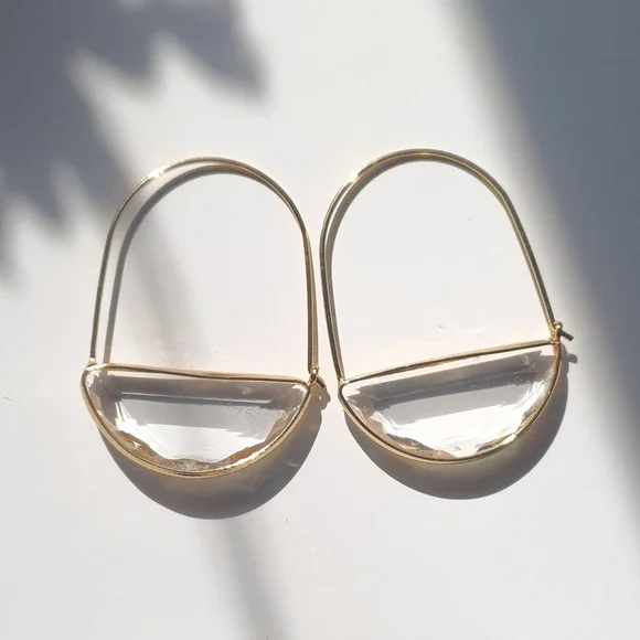 18k gold hoops with clear sea glass - Picture 1 of 2